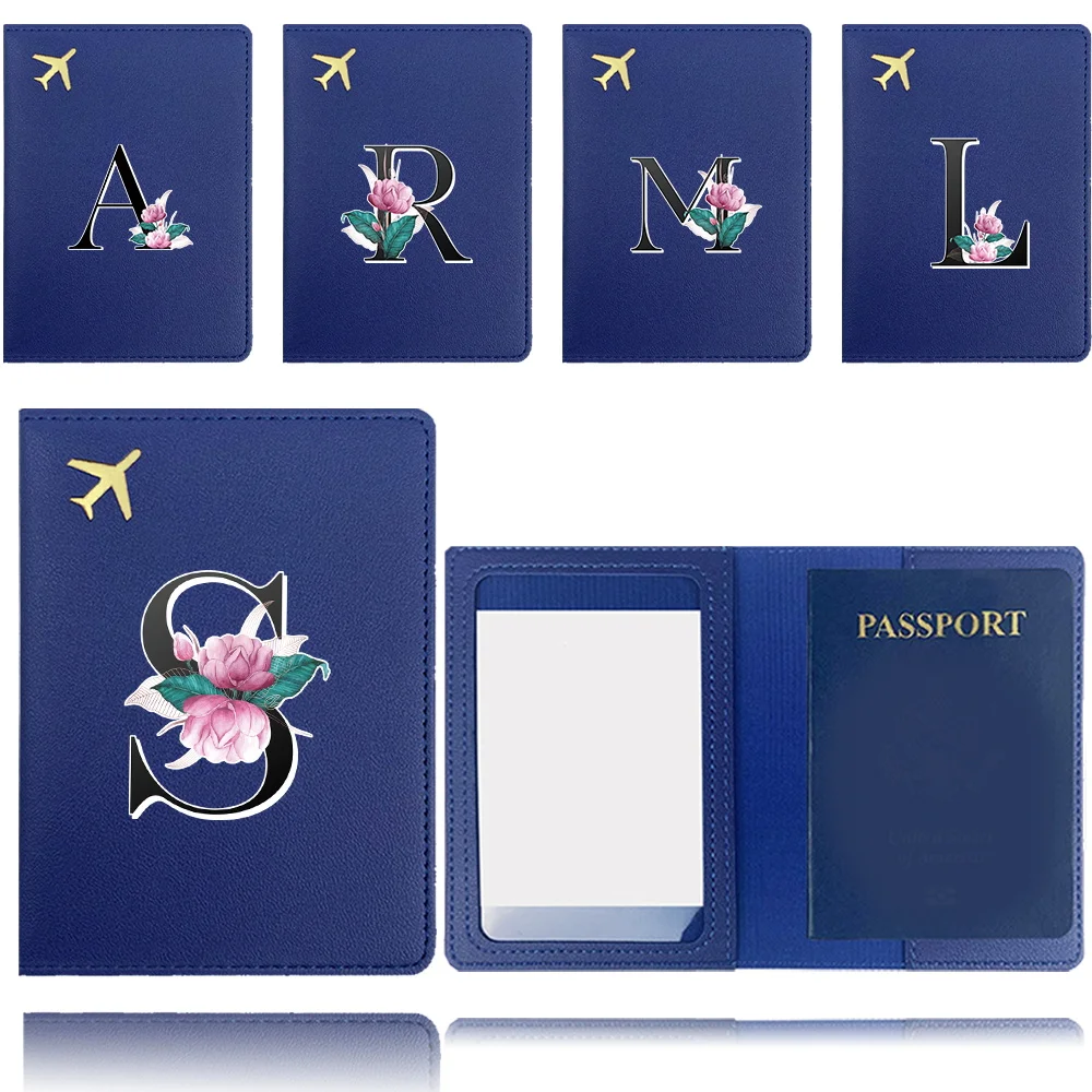 

Travel Portable Passport Cover Fold PU Passport Clip Storage Business Card Air Ticket Credit Card Whitemarble Letter Pattern