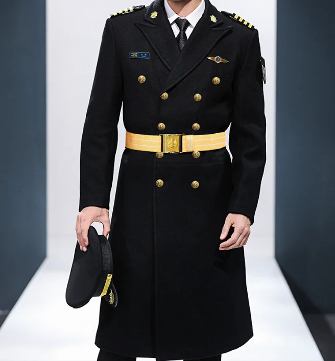 Aviation Aircraft Commander Overcoat Long  Uniform Black Include Badge Gold Blet Winter
