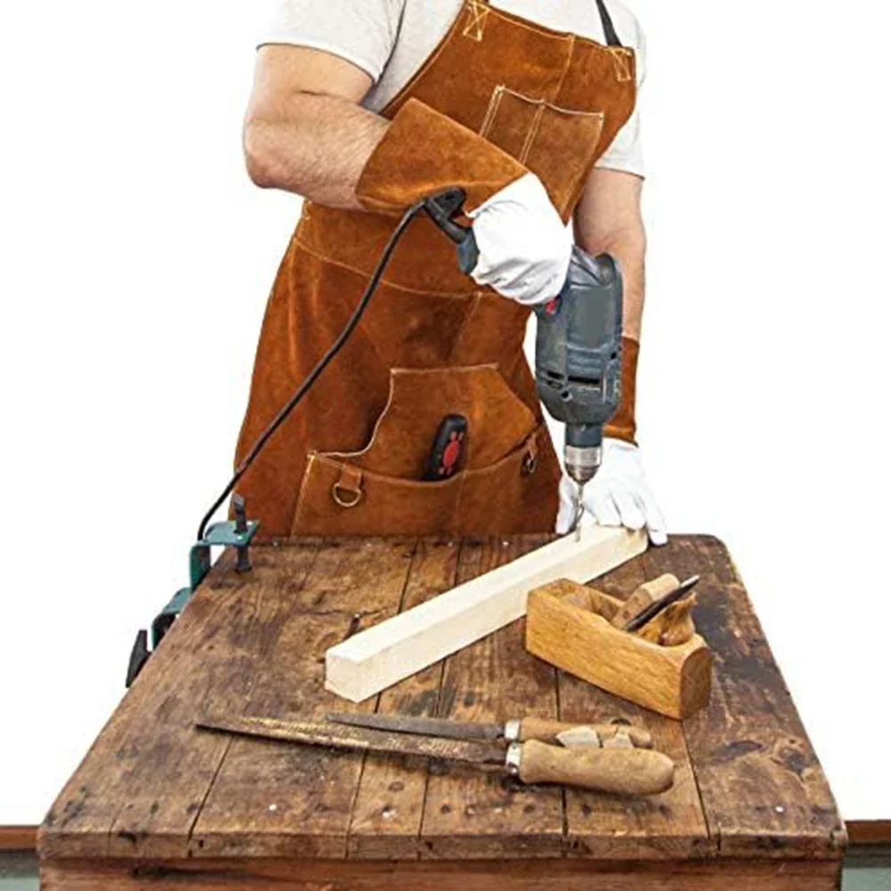 Cowhide Leather Industrial Use Heat and Flame Resistant Apron Leather Work Apron 1.4mm Thick Cowhide Chest To Knees Coverage