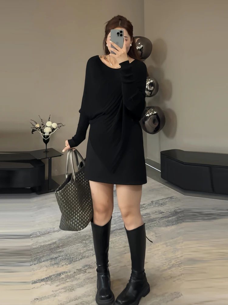 Spring Knitted Top Loose Feeling Skirt Set plus Size Women's Faionable Asymmetrical Commute Sle High Waist ort Skirt