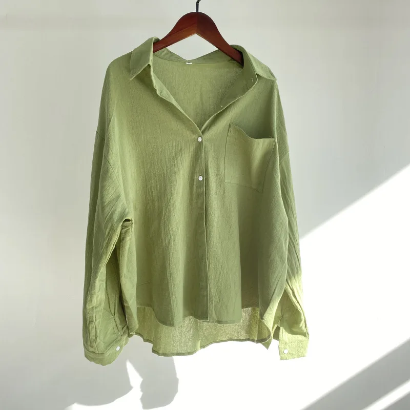 

Women's Turn-down Collar Solid Color Cotton Linen Long Sleeve Shirt Fashion Loose Shirts And Blouses