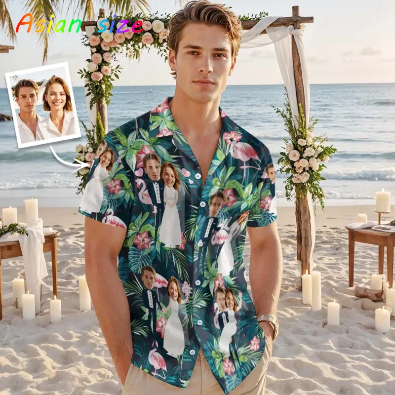 Free Custom Face Hawaiian Shirts Fun Personalized Gift Couple Outfits Boyfriend Girlfriend Wedding Dress Tropical Shirt Blouses