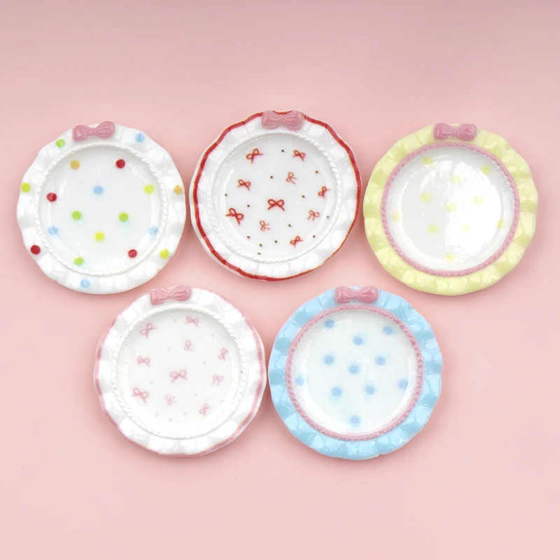 10/100pcs Simulation Dot Bow Plate DIY for Kitchen Decor Dinner Tableware Dollhouse Decor Accessories