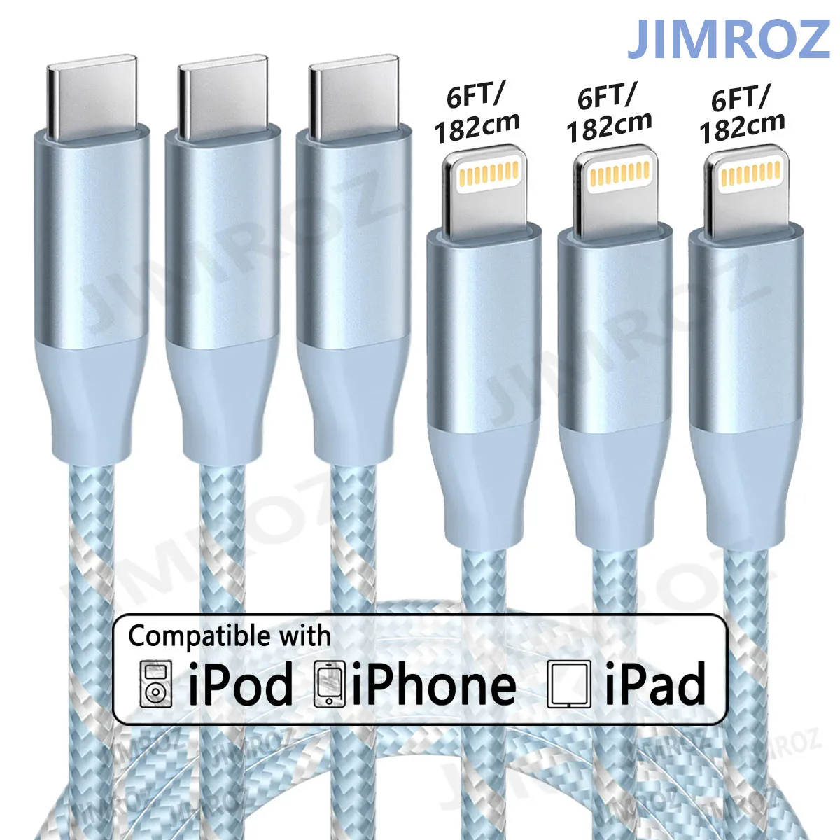 3 szt. 6FT nylonowy pleciony kabel USB-C do iphone'a do szybkiego ładowania kompatybilny z IPhone 14/13/12/11/8/7/6/XR/iPad mini i więcej kolorów