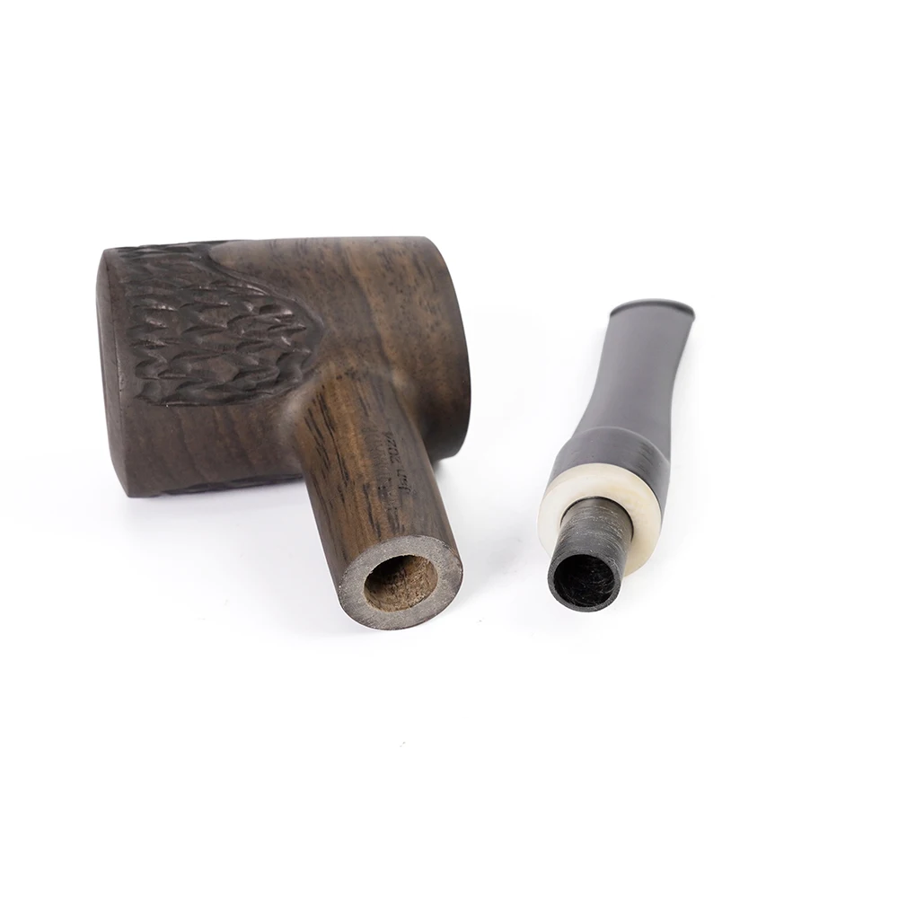 JIBILL solid wood tobacco pipe, straight handle hammer pipe with cleaning set, sandalwood pipe length 157mm, carved wood pipe