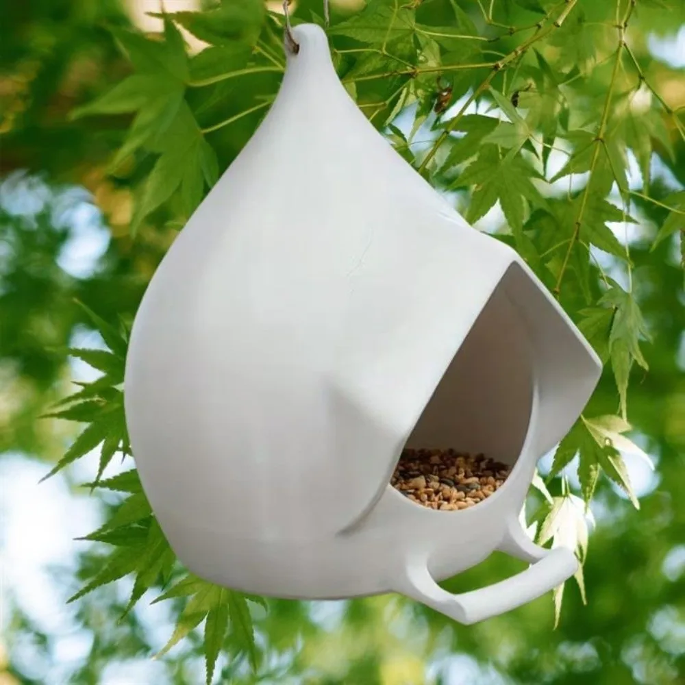 House Shape Waterproof Hanging Bird Feeder Rainproof Large Capacity Bird Feeding Dispenser with Stand Birds Food Catcher Garden