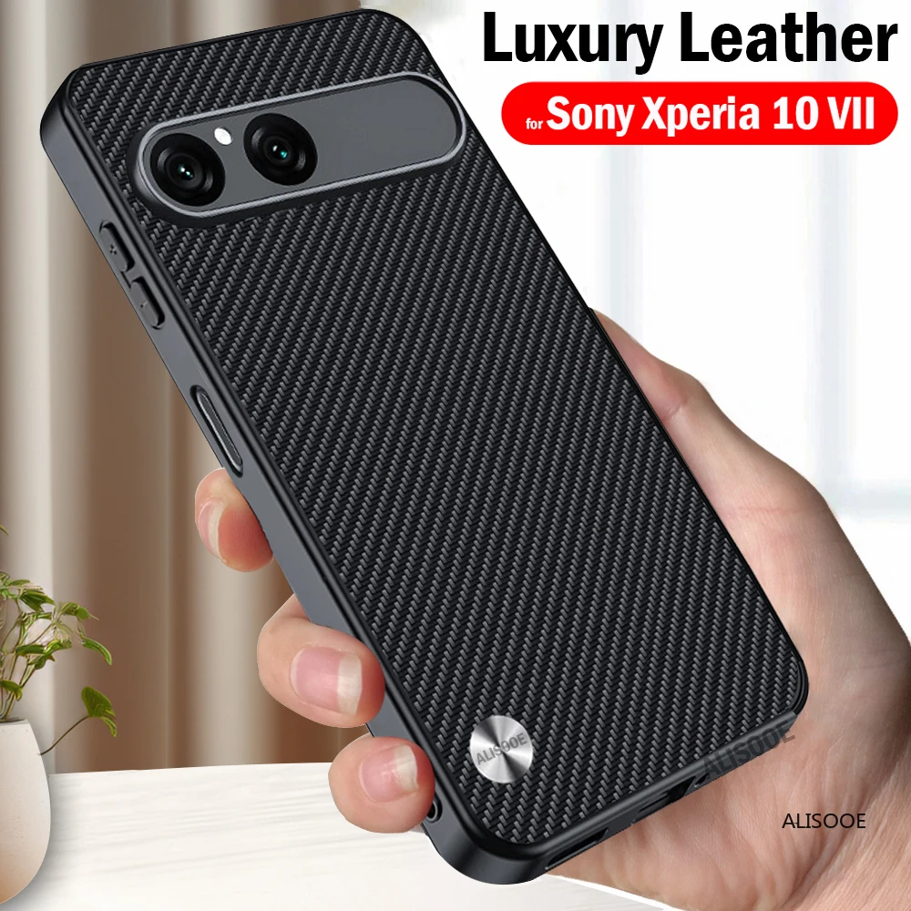 Para sony xperia 10 vii caso de luxo textura de fibra capa de proteção de couro do plutônio para sony xperia10 vii capa à prova de choque funda