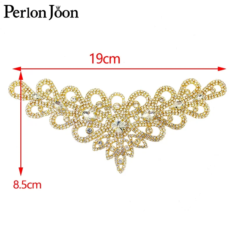 1PCS glitter crystal rhinestone V applique gold silver rhinestone patch bridal wedding headdress neckline DIY decoration YL009