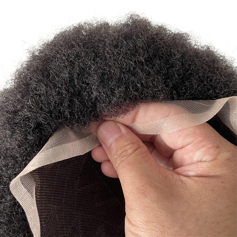 Braziliaanse Maagdelijke Menselijk Haar Vervanging 4Mm Wortel Afro Toupee 1 # Jet Zwarte Kleur 8X10 Volledige Kant Eenheid Voor Zwarte Mannen