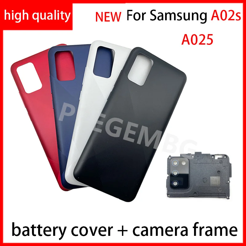 Coque arrière de batterie pour Samsung Galaxy A02s A025, couvercle de châssis, cadre d'objectif de caméra, pièces de rechange en verre, nouveau