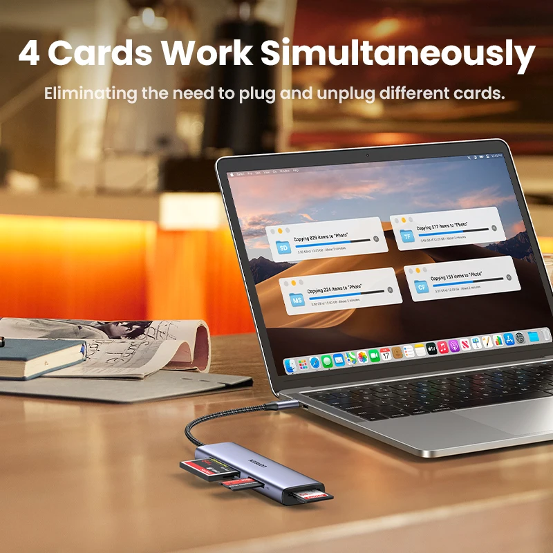 UGREEN قارئ بطاقة USB3.0 4-in-1 USB-C إلى SD TF CF MS بطاقة الذاكرة محول لأجهزة الكمبيوتر المحمول ويندوز ماك OS مايكرو SD OTG قارئ بطاقة