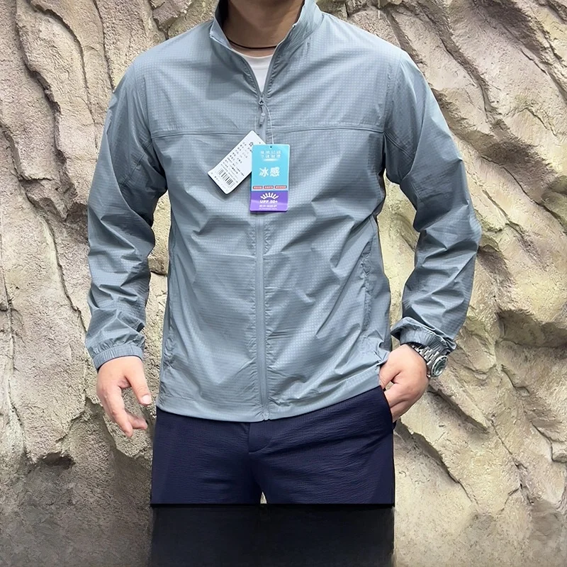 

Profional Outdoor Men's Jaet Cus Woven Texture Fabric Qui Dry Breathable Collared Skin irt Outerwear for Summer