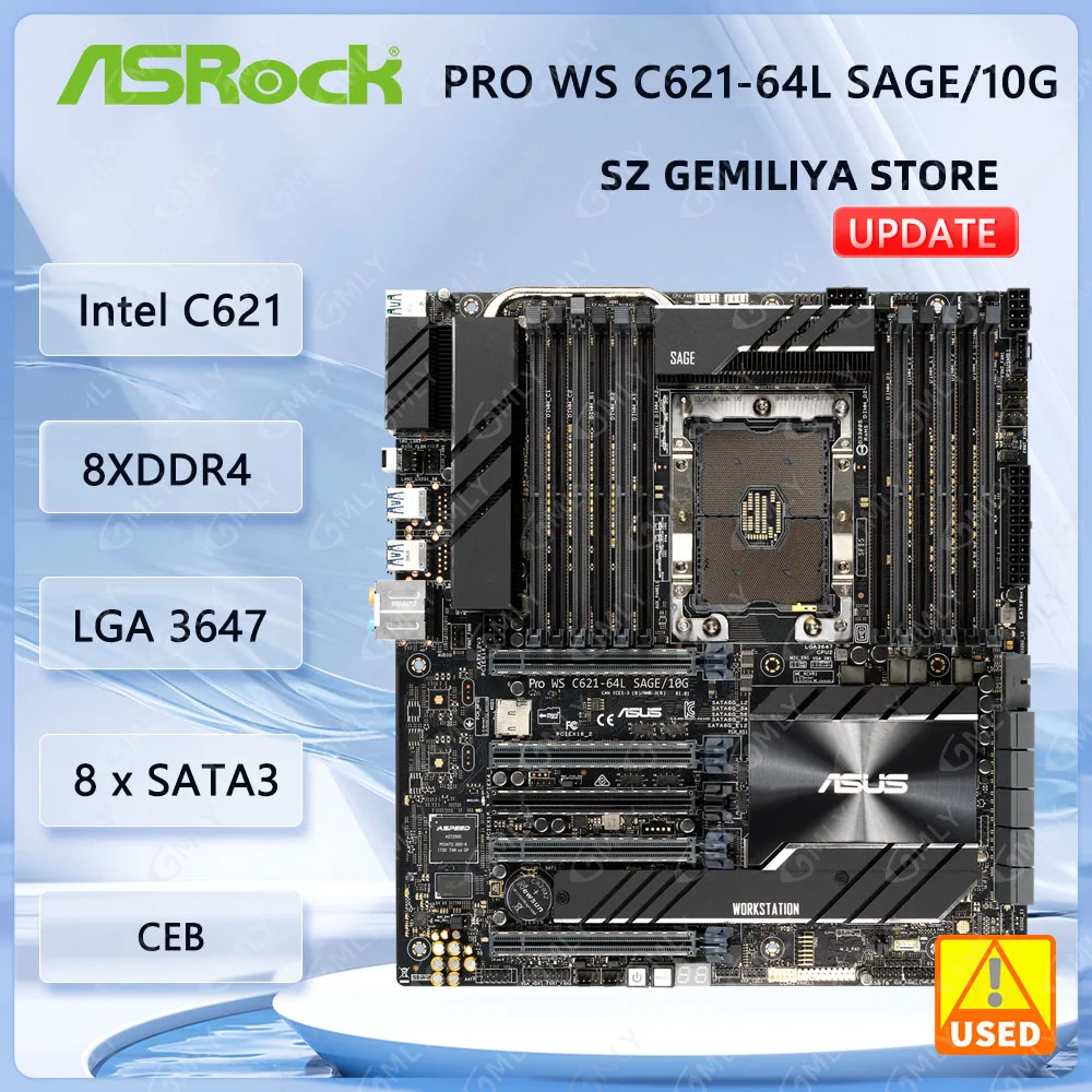 ASUS WS C621E SAGE PRO WS C621-64L SAGE/10G workstation motherboard C621 LGA 3647 5218 5220S 6138 cpu DDR4 support Xeon 5118 cpu
