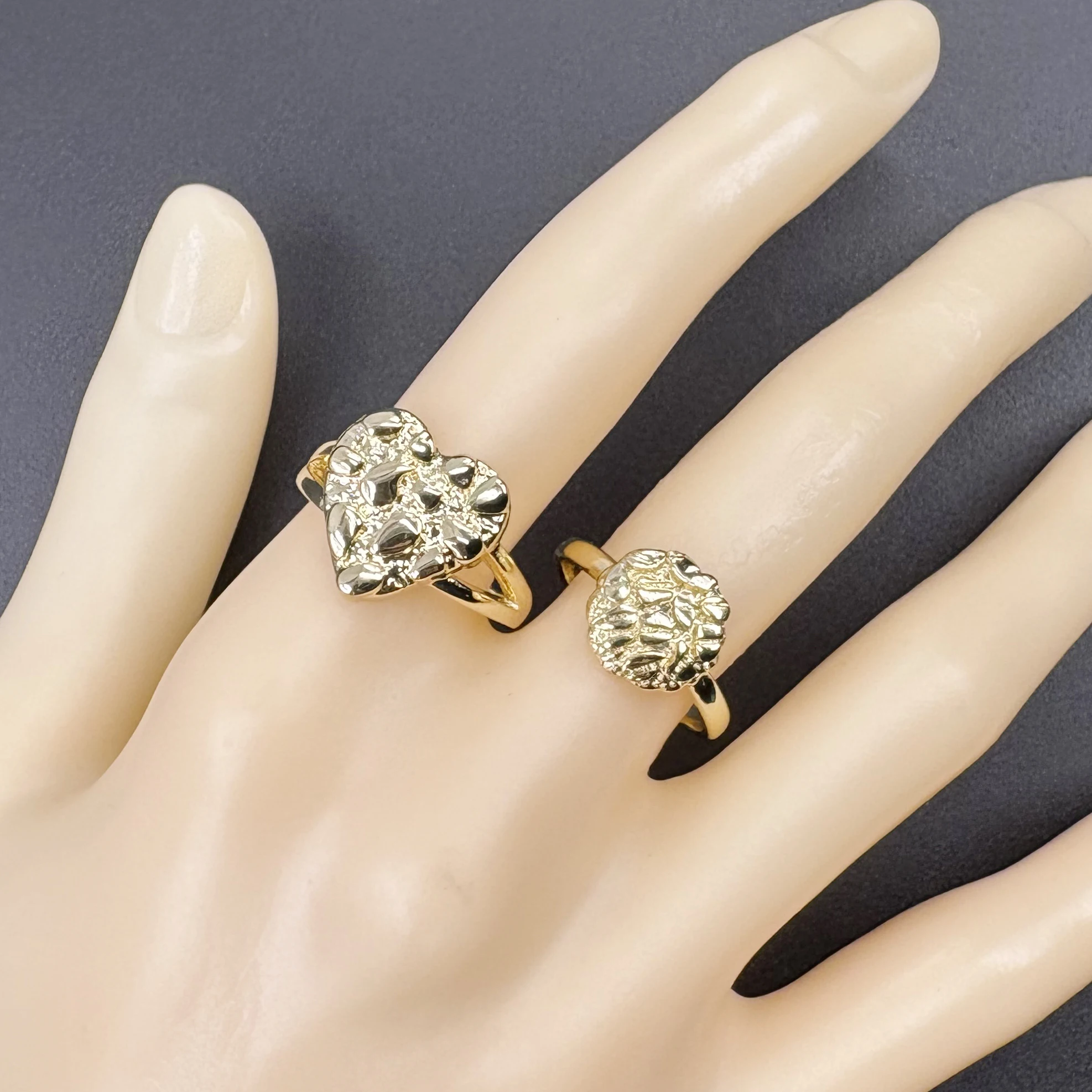 

14k Gold Plated Coin round Ring And Nugget Heart Ring Set for Women Hip Hop Punk Style Rock Roll Cookie Textured Jewelry Gift