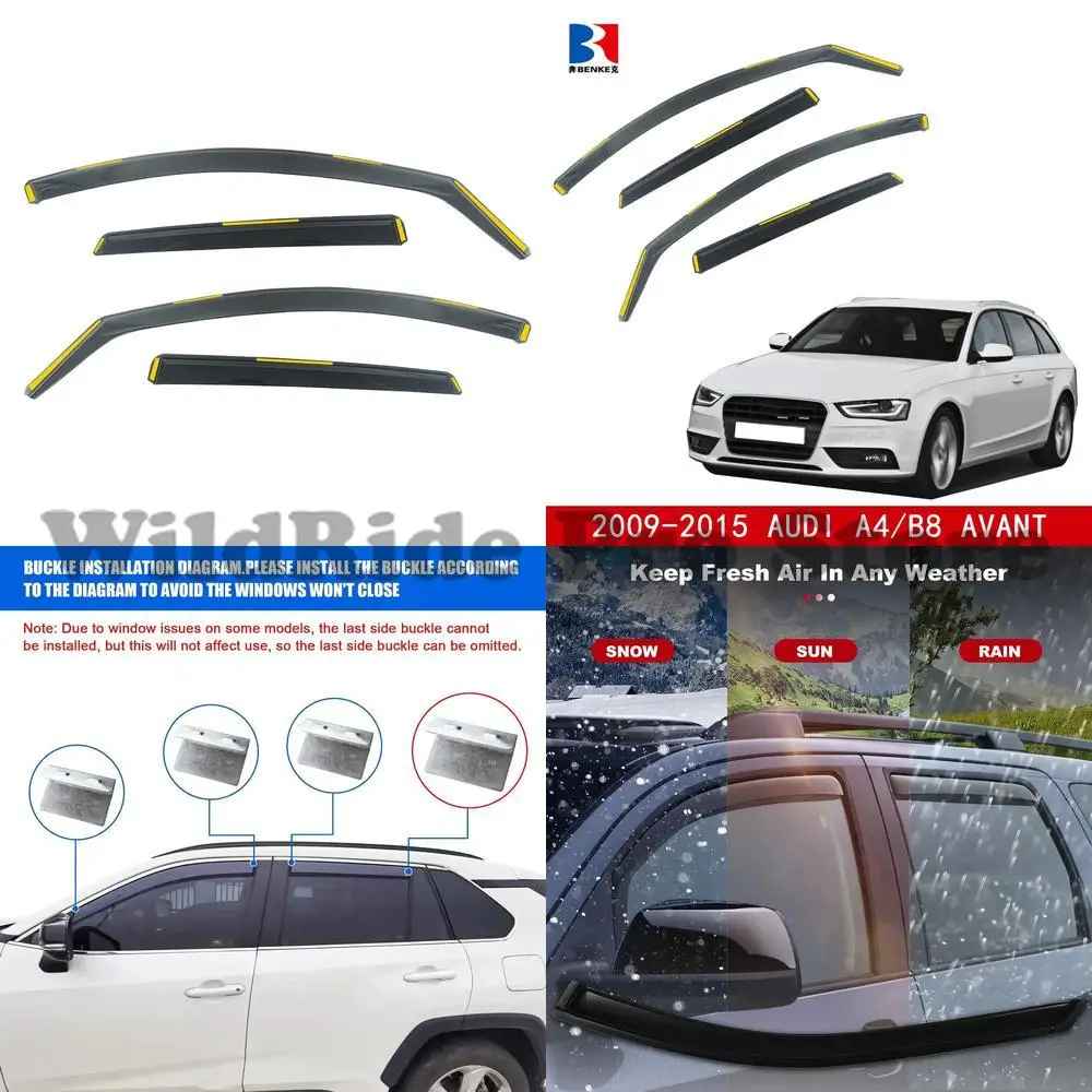 

1 set For IN-CHANNEL Window Visor for AUDI A4 B8 AVANT 2009 2015 Vent Deflectors Rain Sun Guards Window Deflectors Tape On Vent