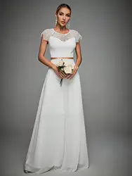Mgiacy Eyelash Lace Lace sleeves Chiffon Wedding Dress Evening Ball dress Party dress Bridesmaid dress