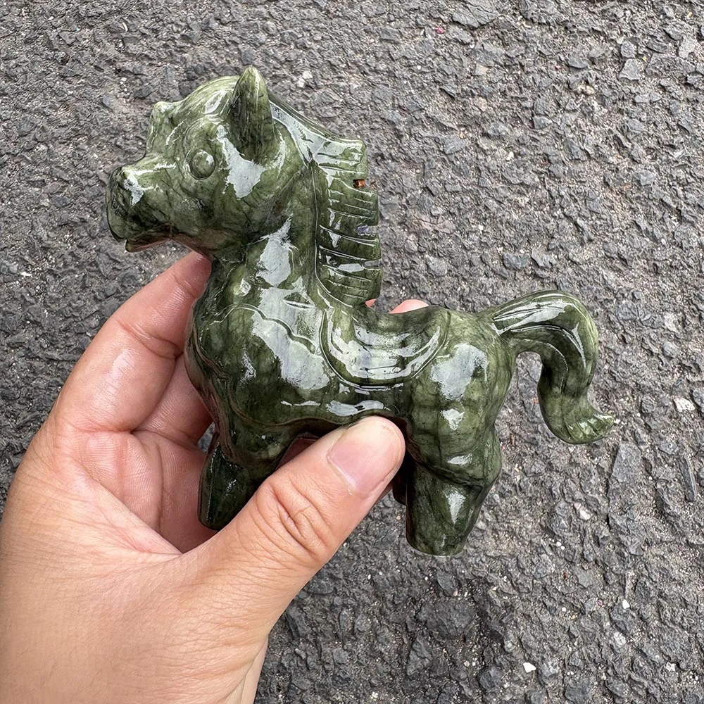 Custom-Handcrafted Natural Xiuyan Jade Horse Figurine, 12cm - Gemstone Animal Statue Tabletop Decor for Healing
