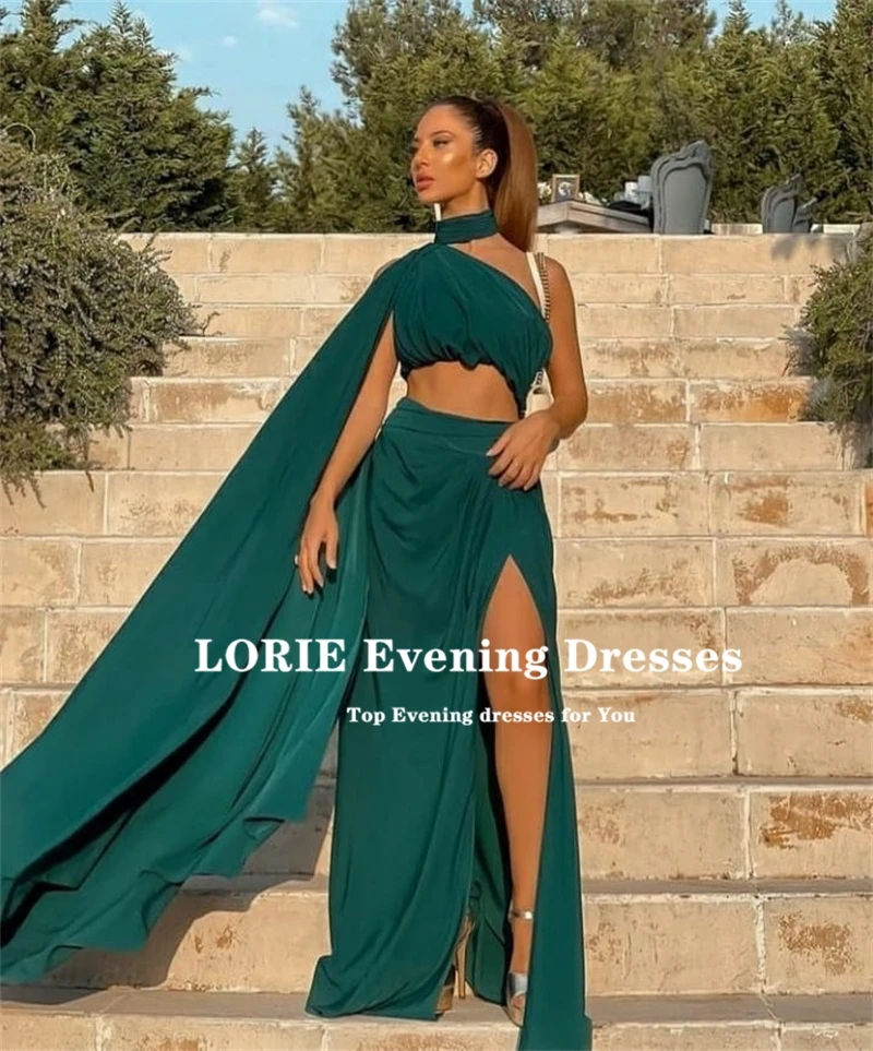 Lorie Avondjurken Lange 2022 Hoge Kant Split Plus Size Prom Jurk Party Custom Made Formele Halter Cape Vestidos De fiesta