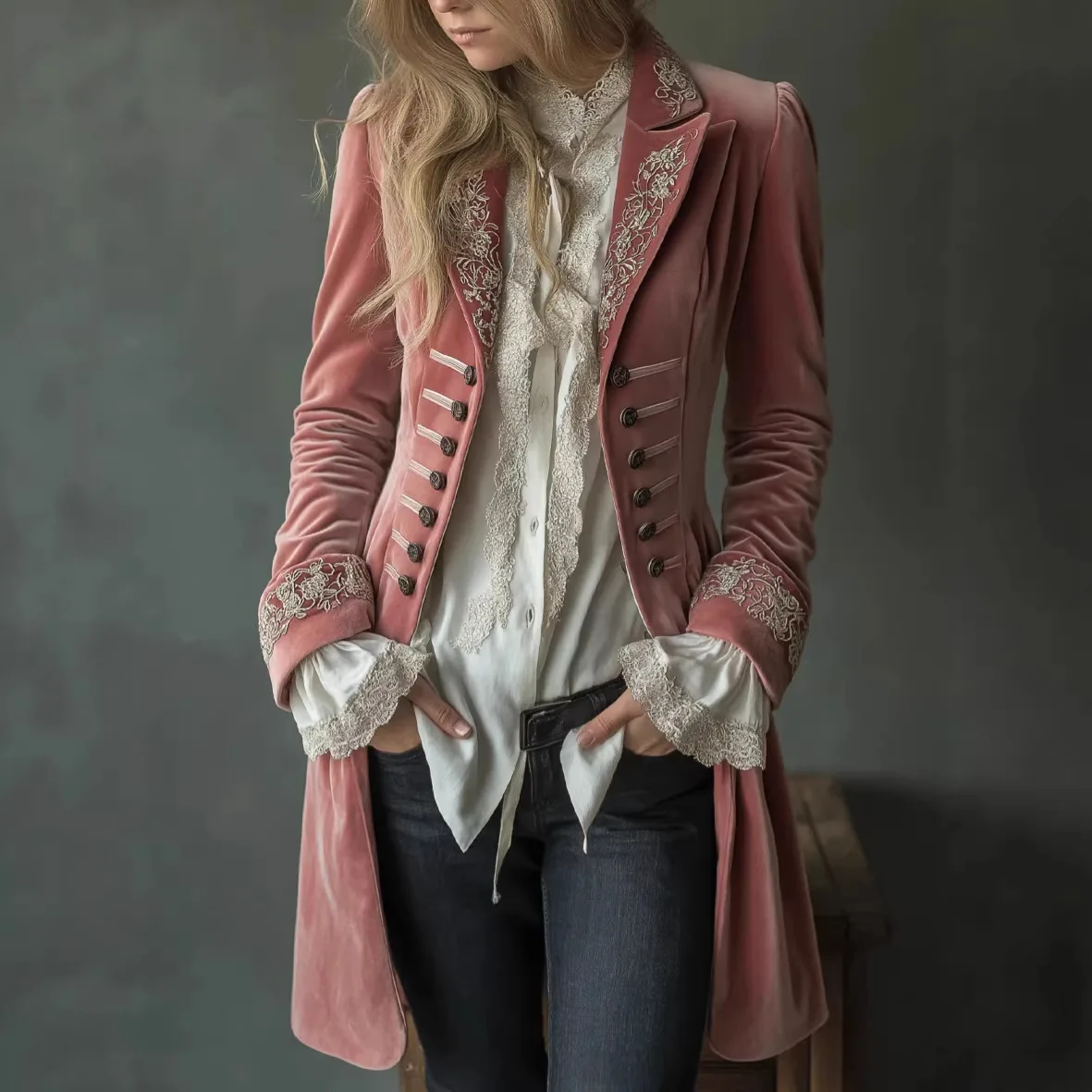 Autumn Winter Women's Long Sleeve Velvet Jacket Pure Color Splicing Medium Length Windproof Outerwear Fashionable Ladies Coat