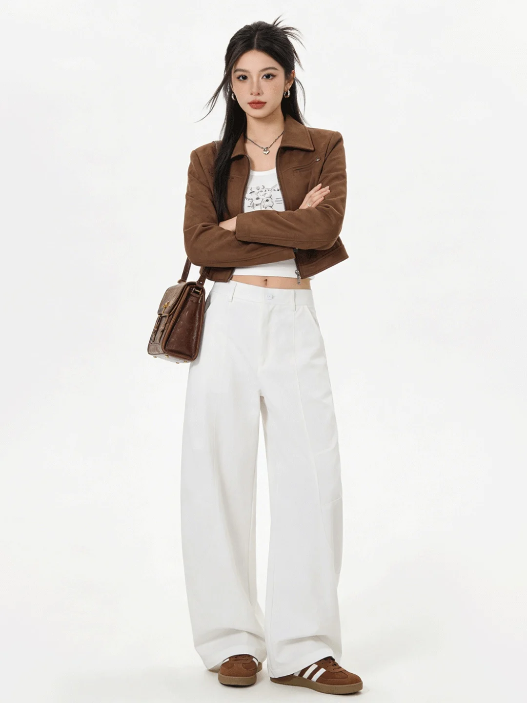 

Korean Sle High Waist Loose Casual Pure Color White Slimming Wide Leg Long Pants Spring New Arrival Comfortable Breathable