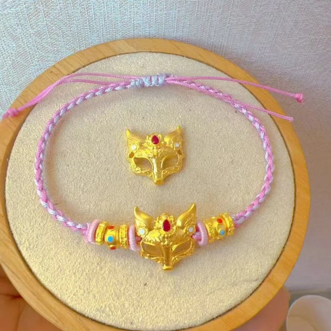 

999 Gold 5G Craft Hollow Design Golden Fox Mask Bracelet Hand Wrist Accessory Hand-Woven Jewelry Valentine's Day gift For Women