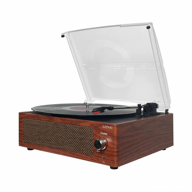 

Ретро-проигрыватель виниловых пластинок с матовым прозрачным корпусом, защитой от пыли и Bluetooth-подключением