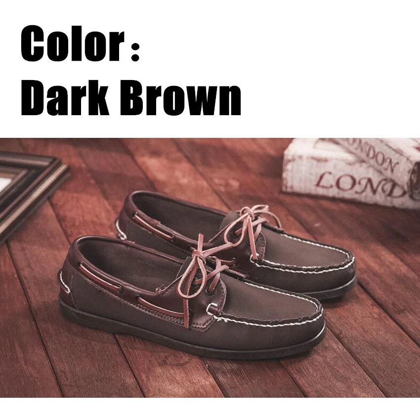Men Genuine Leather Classic Homme Femme Boat Shoes,Plus Size Navy Blue Brown Black Flats Loafers Women Casual Board Shoes