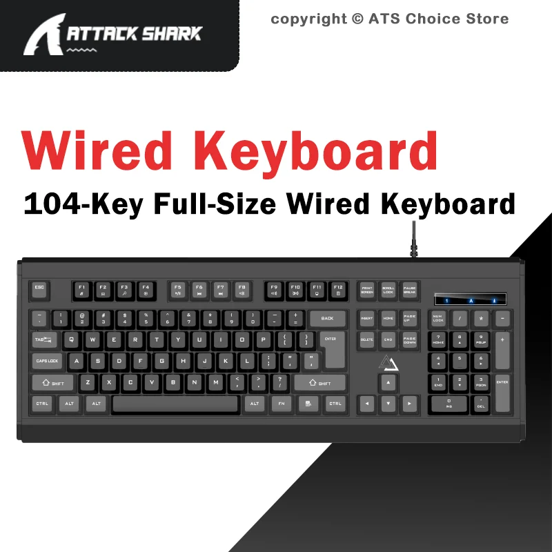 APAYADO KM27 Wired Office Keyboard 104 Keys Full Size USB Membrane Keyboard Color Matched Keycaps 1450mm Cable