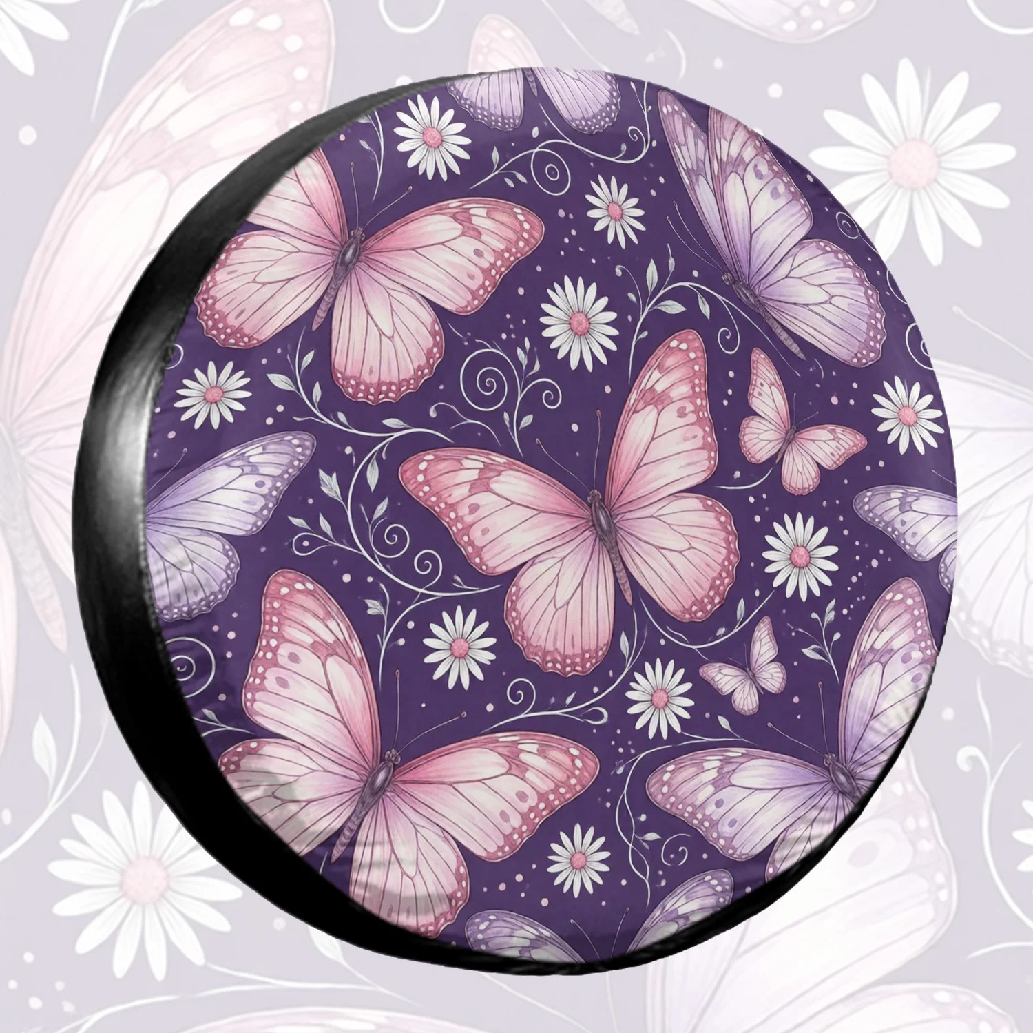 1pc Spare Tire Cover Butterfly Flower Swirl Pattern Weatherproof Dustproof Wheel Protectors Universal Wheel Covers Fit For Trail
