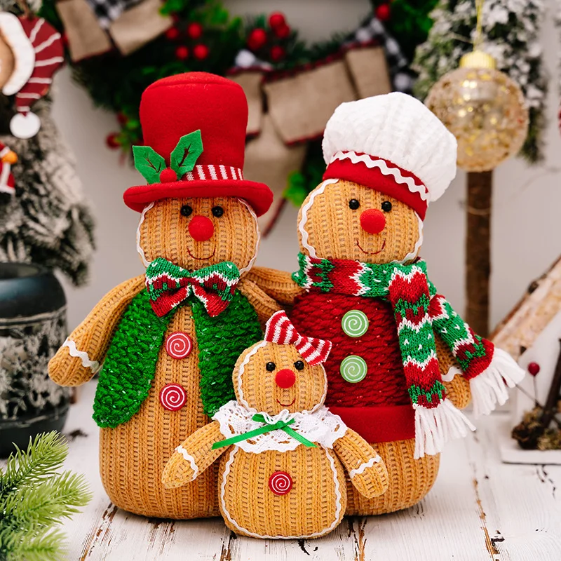 3PCS/SET Christmas Gingerbread Family  Decorations - Polyester Window Tabletop Home Holiday Gift