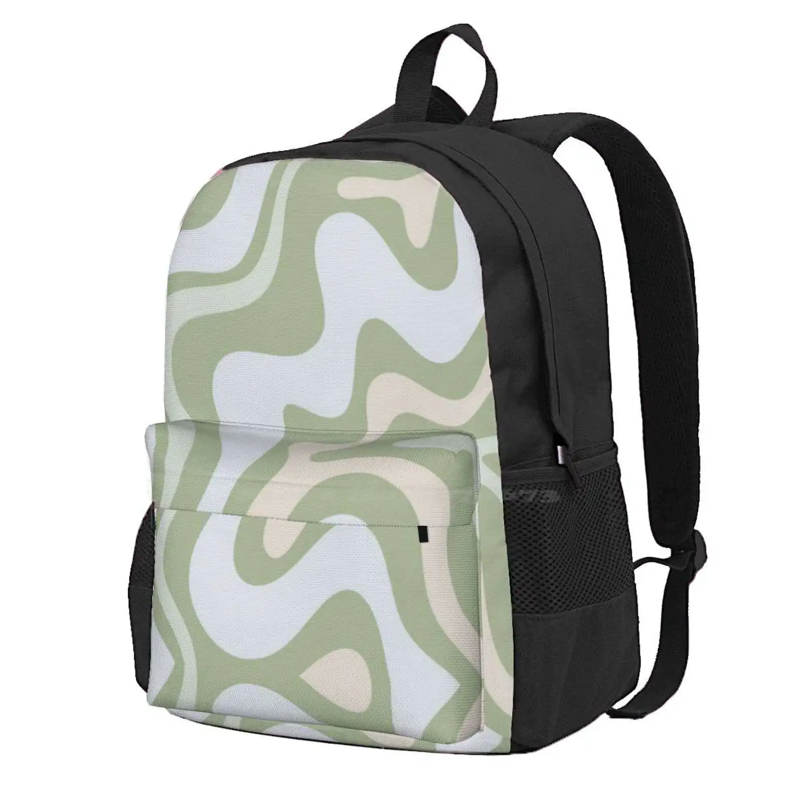 Liquid Swirl Contemporary Abstract In Light Sage Green Grey Almond Hot Sale Schoolbag Backpack Fashion Bags Retro Abstract