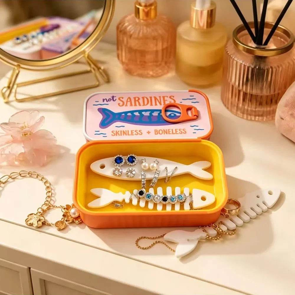 3D Printed Sardine Tin Jewelry Box Durable Creative Jewelry Display Organizer Multi Functional Decorative Fish Bone Jewelry Box