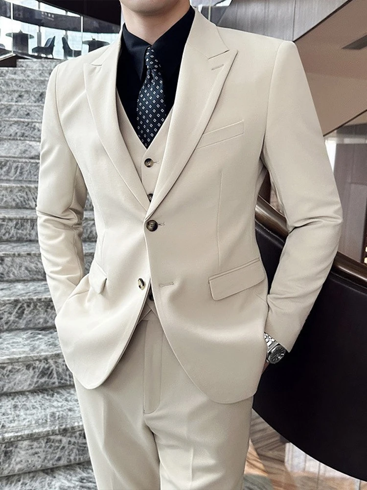 Men's Suit High Quality 3 Piece (Blazer+ Vest + Pants) Fashion Business Slim Fit Single-Breasted Men Suit Wedding Party Tuxedos