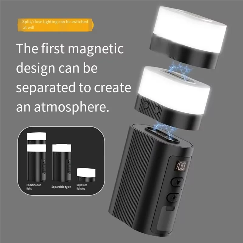 ABLK 2-in-1 magnetisches Campinglicht und Powerbank – 6000 mAh, RGB-Modi, LED-Laterne mit Display für Outdoor-Aktivitäten