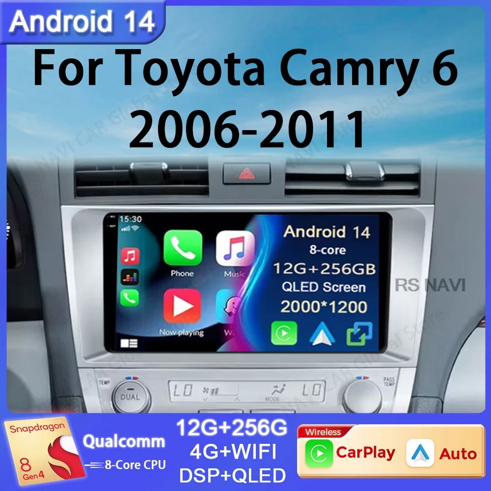 Android 14 For Toyota Camry 40 2006 - 2011 AT Multimedia Navigation Car Radio Auto DSP Video Player GPS No 2din Head Unit Stereo