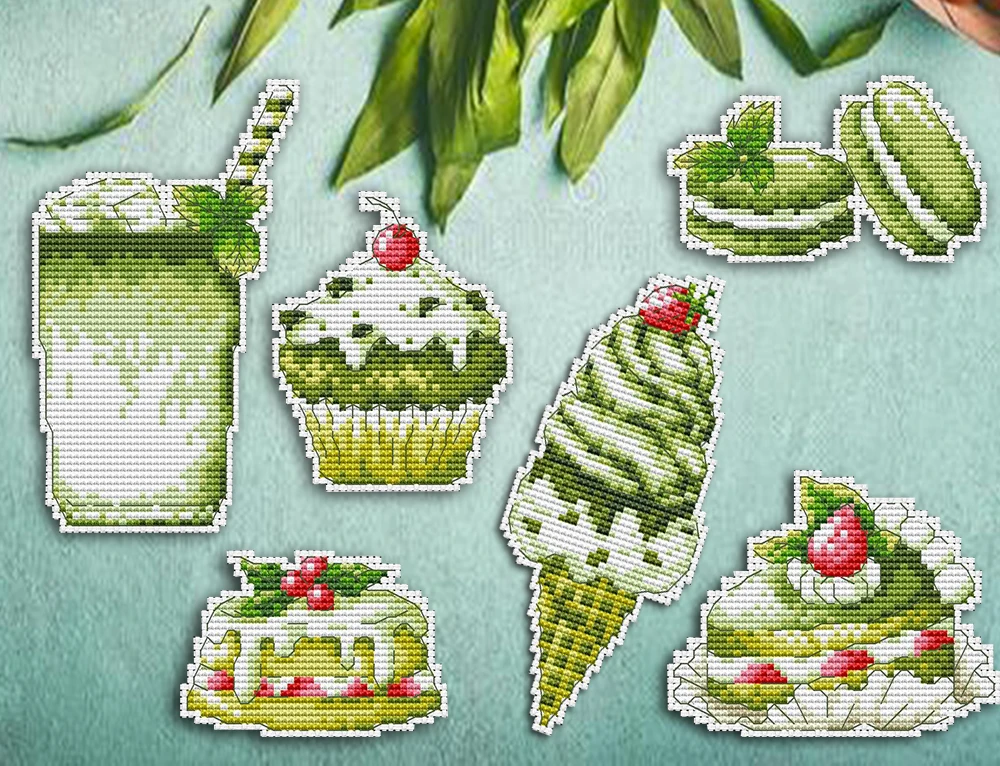 Plastic Canvas Fabric For DIY Handmade Needlework Embroidery Knitting Crafts Matcha Ice Cream Cake Cross Stitch Ornaments