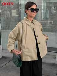 OOTN Autumn Khaki Short Coats Women 2024 Fashion Solid Loose Pockets Jackets Streetwear Buttons Long Sleeve Coats Female Vintage