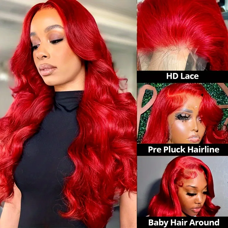 Charisma Red Body Wave Synthetic Lace Front Wig for Women Pre-Plucked 13x4 Transparent Lace Frontal Glueless Wigs Cosplay