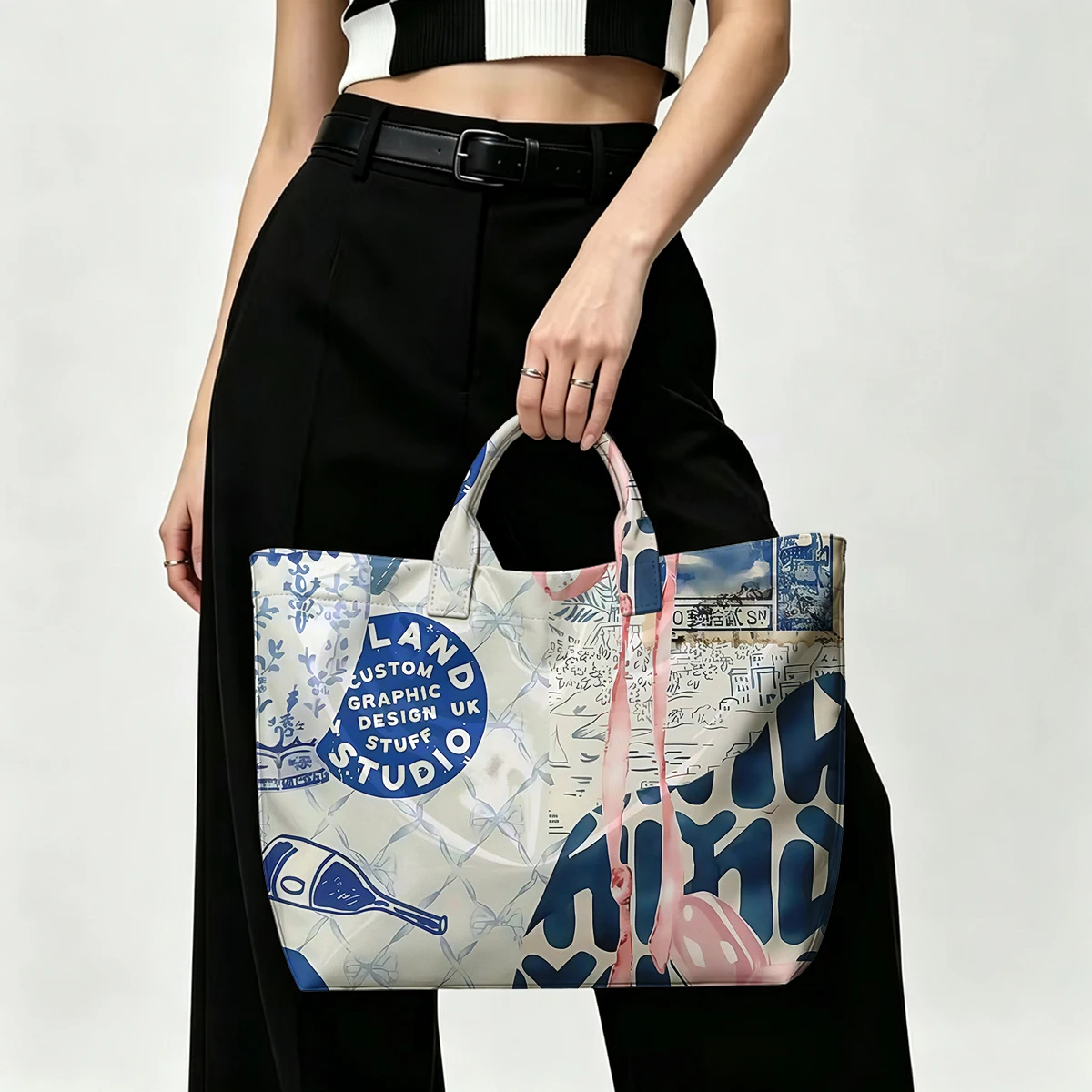 Blue Summer Party Fashion Bag Transparent PVC Waterproof Handbag Large Capacity Daily Commute Shoulder Tote Mummy Bag