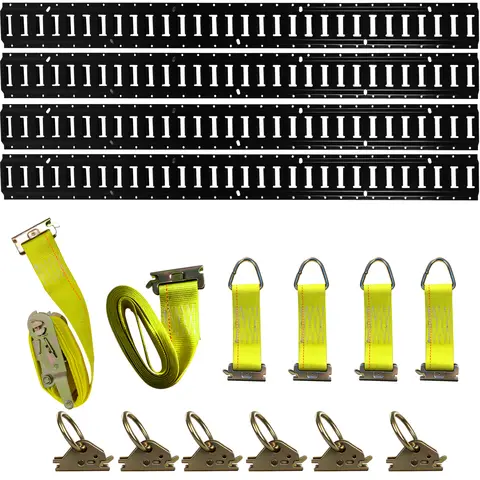 E-Track Tie-Down Rail Kit, 16 PCS Heavy-Duty 5FT Etrack System: 4 Pack 5' Rails with 2 Ratchet Straps, 4 D-Rings & 6 O-Ring Anchors, 4,500lbs Breaking Strength Cargo Control for Trailers, Vans, Trucks