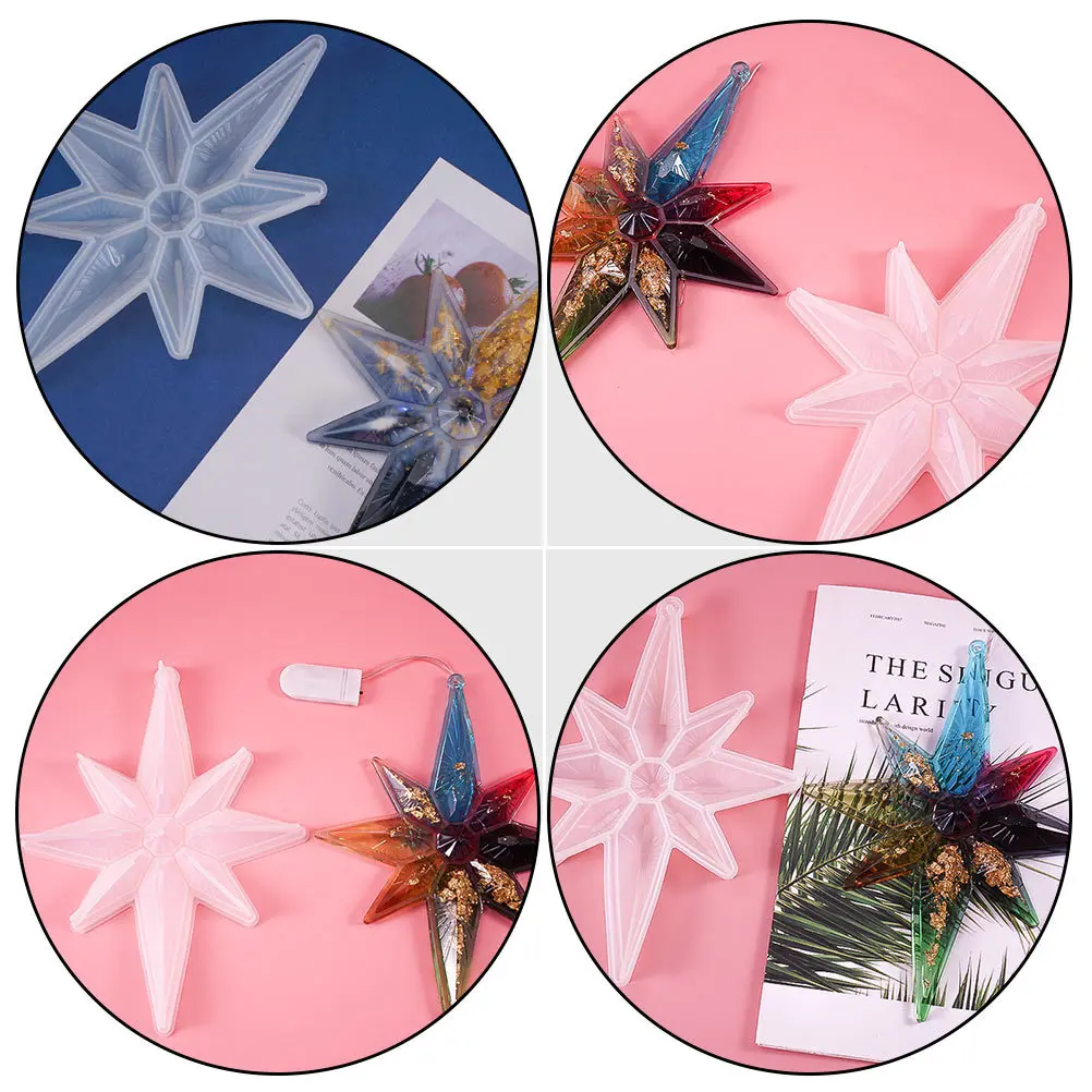 

2Pcs Snowflake Pendant Mold DIY Octagonal Star Hanging Ornament Silicone Mold Non-Stick Creative Handmade Christmas Craft