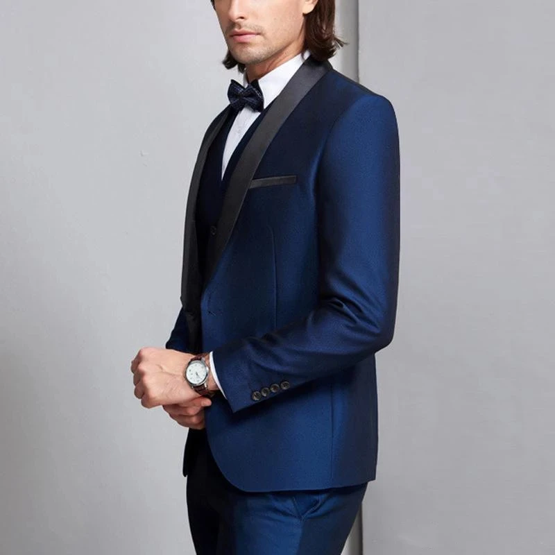 Xanh Dương Nam Bộ Quần Áo Cưới 3 Cái Trang Phục Homme Cưới Chú Rể Tuxedos Phù Rể Kinh Doanh Vũ Hội Phù Hợp Với Mỏng Phù Hợp Với Áo Vest Blazer quần