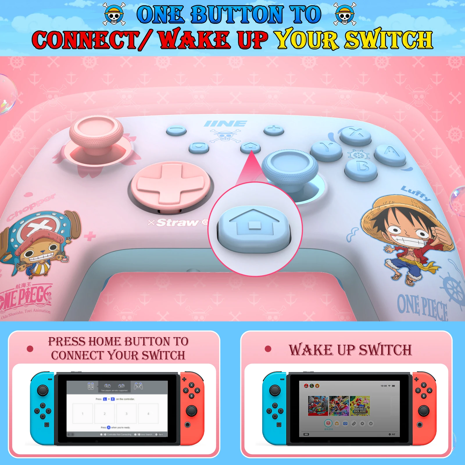 IINE Cartoon Design Wireless Pro Controller Wake up Macro Compatible with Nitendo Switch