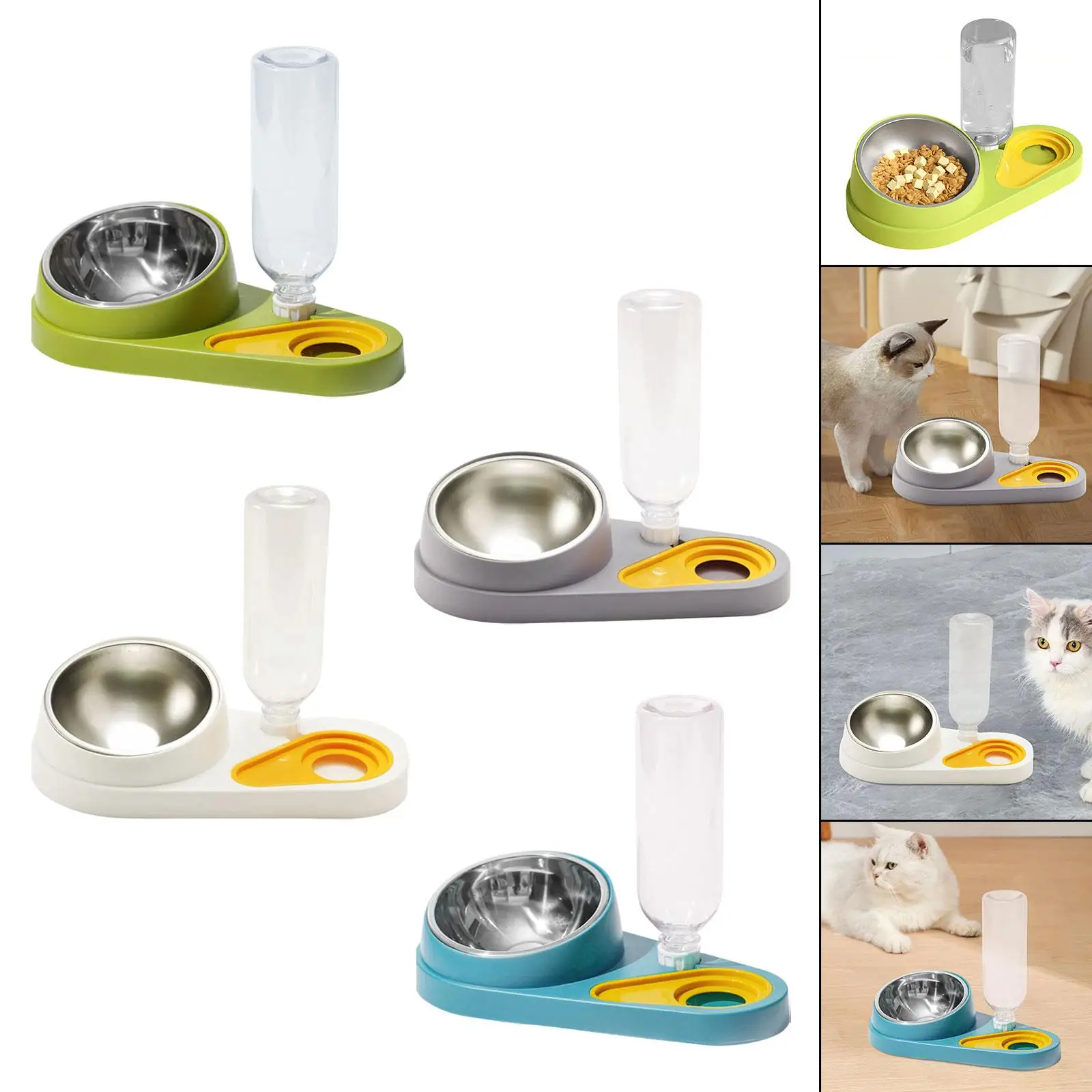 2 in 1 Pet Cat Water Bowl Feeder Tilt Feeder Bowl Removable Convenient