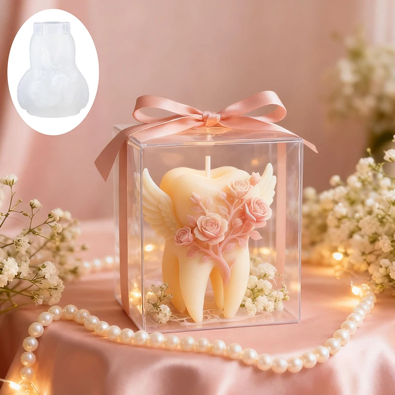 Wings Tooth Candle Silicone Mold 3D Relief Rose Tooth Silicone Mold DIY Handmade Aromatherapy Gypsum Epoxy Resin Making Mould view 3