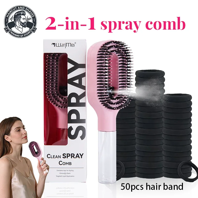 

51pcs 2-in-1 Multi-functional Spray Bottle Comb&hair Tie Set,wet Dry Scalp Massage Bristle Comb,Salon Fluffy Modeling Comb