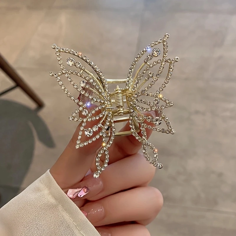 1pc zinc alloy rhinestone butterfly hair ornament, elegant butterfly disc hair grab clip, fashionable luxury sweet headwear, hig