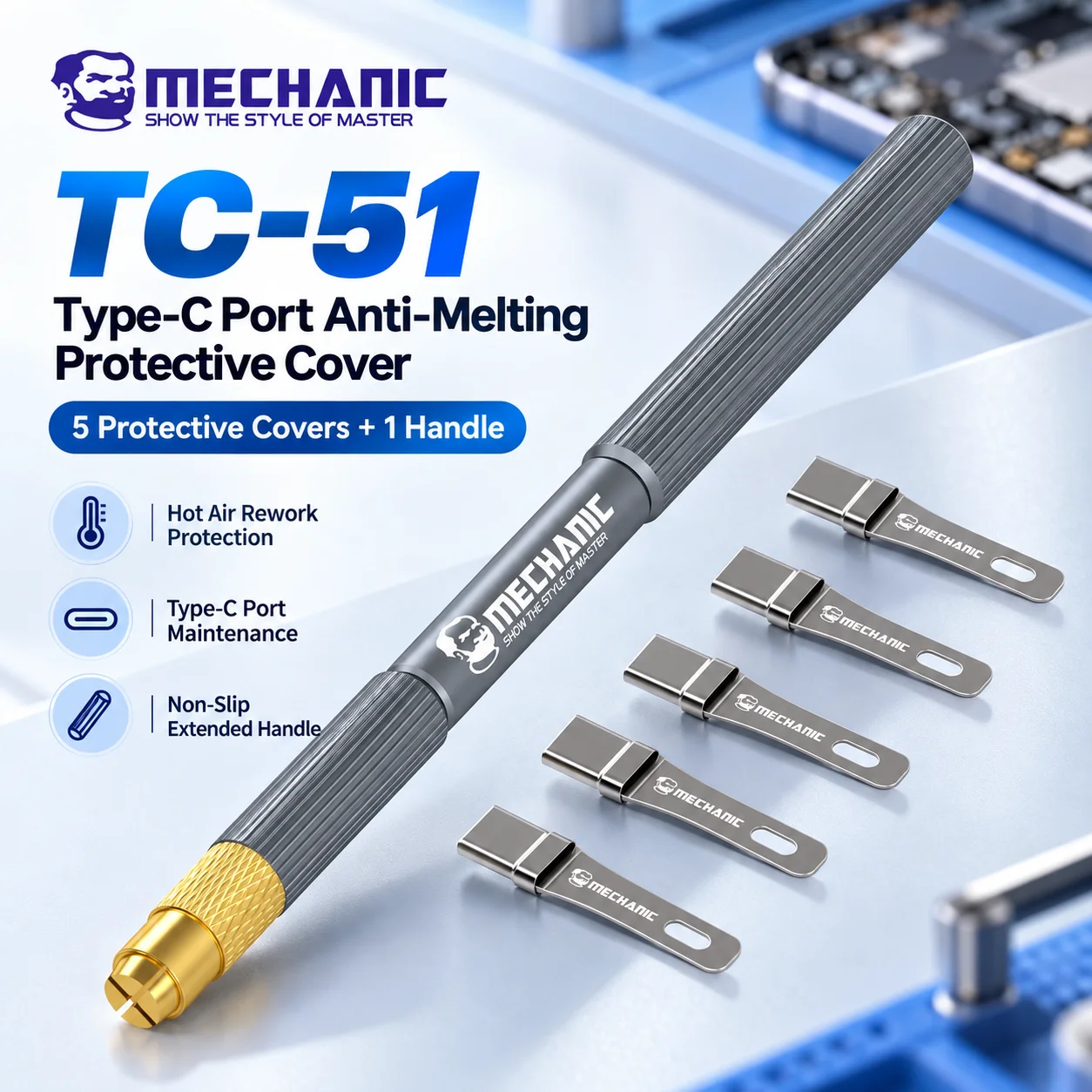 MECHANIC TC-51 Type-C Charging Port Anti-Melting Protective Cover USB-C Connector Hot Air Rework Soldering Tool for Phone Repair