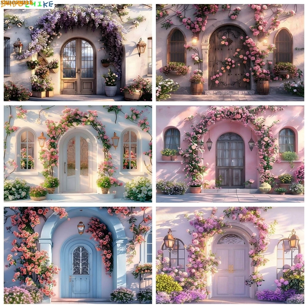 

Spring Front Flower Door Photography Background Birthday Wedding Pregnant Woman Portrait Decoration Photo Background NH-01