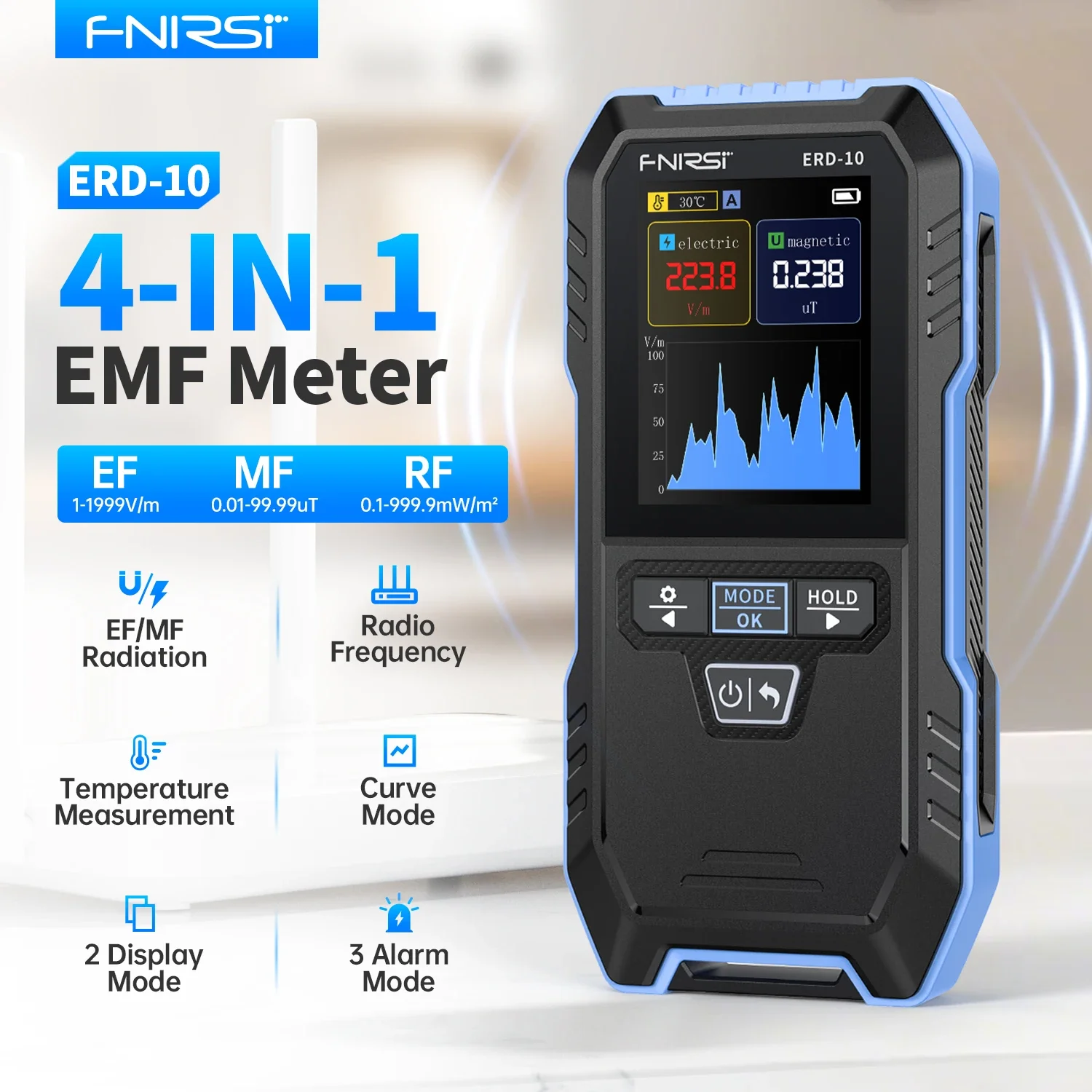 FNIRSI ERD-10 4-IN-1 كاشف الإشعاع الكهرومغناطيسي، قوة المجال الكهربائي والمغناطيسي، طاقة الترددات اللاسلكية، مراقبة درجة الحرارة #1